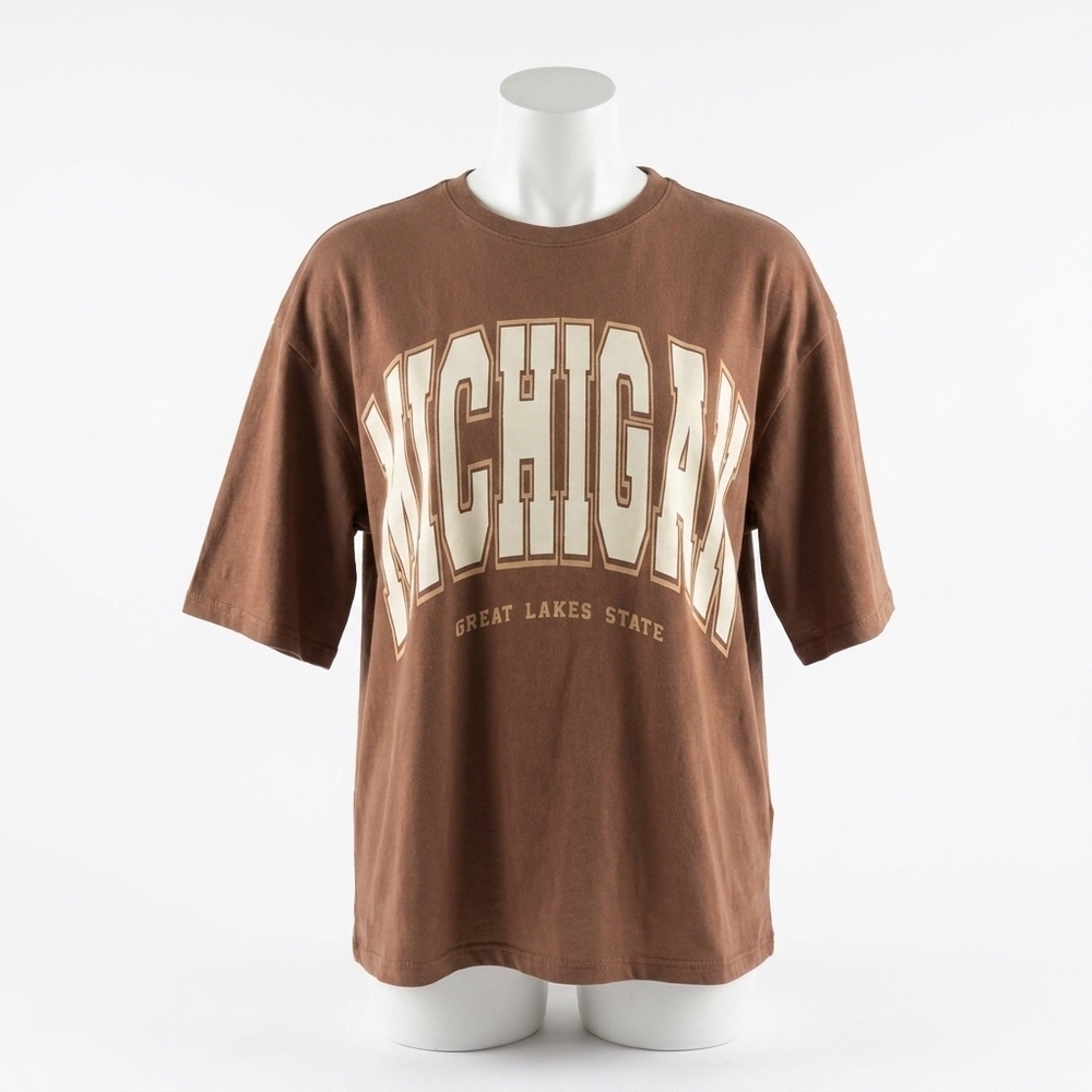 NEW AMBAR michigan printed short sleeve t-shirt in brown